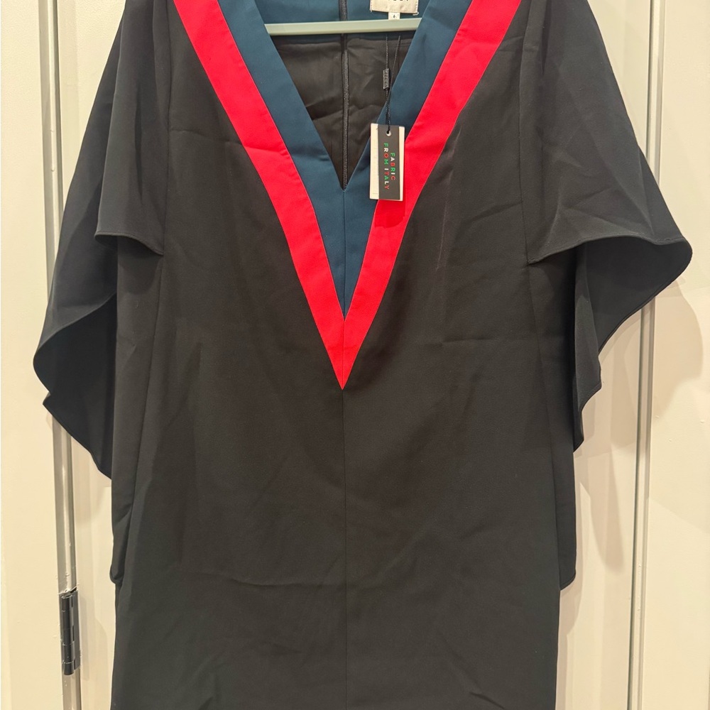 Milly Black Dress with Red and Blue V-Neck